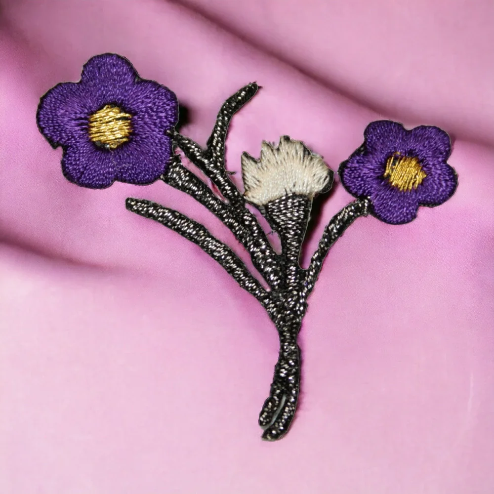 Spring Flower Bouquet Embroidery Iron On Patch Purple Handmade
